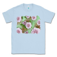 Dusty Blue pink roses with leopard background Classic Tee - LillyAllenDesigns