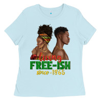 Baby Blue living free ish since 1865 with afro black woman a Ladies Tee - texasbilliewilder