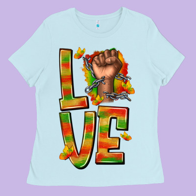 Ladies Tee love juneteenth with fist