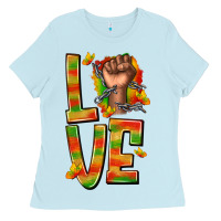 Baby Blue love juneteenth with fist Ladies Tee - texasbilliewilder