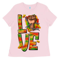 Bubblegum Pink love juneteenth with fist Ladies Tee - texasbilliewilder