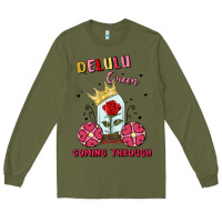 Army Green delulu queen coming through Long Sleeve Tee - MaliasSmallBusiness