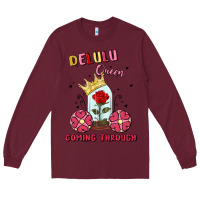Burgundy delulu queen coming through Long Sleeve Tee - MaliasSmallBusiness