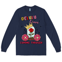 Navy delulu queen coming through Long Sleeve Tee - MaliasSmallBusiness
