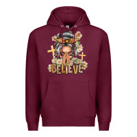 Burgundy Silver White Believe Praying Caucasian Messy Bun Premium Hoodie - texasbilliewilder