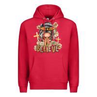 Cardinal Silver White Believe Praying Caucasian Messy Bun Premium Hoodie - texasbilliewilder