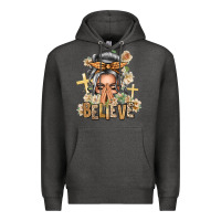 Charcoal Heather Silver White Believe Praying Caucasian Messy Bun Premium Hoodie - texasbilliewilder