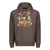 Coffee Silver White Believe Praying Caucasian Messy Bun Premium Hoodie - texasbilliewilder