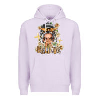Lilac Silver White Believe Praying Caucasian Messy Bun Premium Hoodie - texasbilliewilder