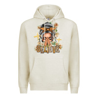 Oatmeal Heather Silver White Believe Praying Caucasian Messy Bun Premium Hoodie - texasbilliewilder