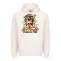 Silver White Believe Praying Caucasian Messy Bun Premium Hoodie | Teevron