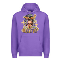 Purple Silver White Believe Praying Caucasian Messy Bun Premium Hoodie - texasbilliewilder