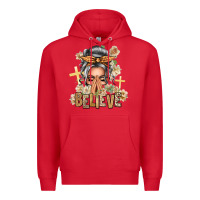 Red Silver White Believe Praying Caucasian Messy Bun Premium Hoodie - texasbilliewilder