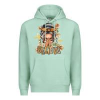 Seafoam Silver White Believe Praying Caucasian Messy Bun Premium Hoodie - texasbilliewilder
