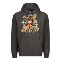 Smoke Silver White Believe Praying Caucasian Messy Bun Premium Hoodie - texasbilliewilder