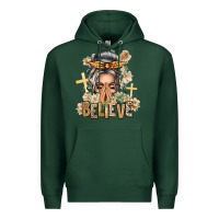 Sports Green Silver White Believe Praying Caucasian Messy Bun Premium Hoodie - texasbilliewilder
