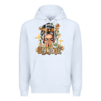 White Silver White Believe Praying Caucasian Messy Bun Premium Hoodie - texasbilliewilder