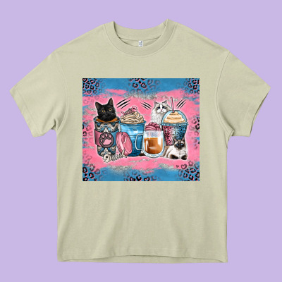 Cat Coffee Cups Heavy Core Tee Designed By Zillion Design Studio