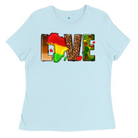 Baby Blue love melanin with african map Ladies Tee - texasbilliewilder