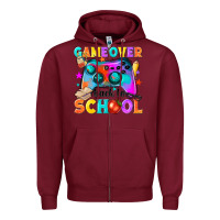 Burgundy game over back to school Zipper Hoodie - NancyCooperArtShop