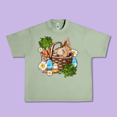 Easter Bunny In Basket Wıth Carrot And Eggs Urban Heavy Tee Designed By Adodesignshop