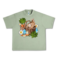 Oil Green easter bunny in basket wıth carrot and eggs Urban Heavy Tee - AdoDesignShop