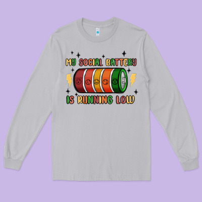 Social Battery Long Sleeve Tee Designed By Maliassmallbusiness