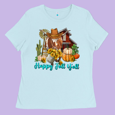 Ladies Tee Happy Fall Y'all Longhorn Cow