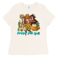 Bone Happy Fall Y'all Longhorn Cow Ladies Tee - RanaPortraitStore