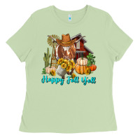 Matcha Happy Fall Y'all Longhorn Cow Ladies Tee - RanaPortraitStore