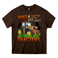 Chocolate Brown just a boy who loves tractors Heavy Core Tee - BarkalooDesign