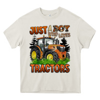 Cream just a boy who loves tractors Heavy Core Tee - BarkalooDesign