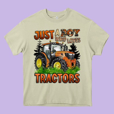 Just A Boy Who Loves Tractors Heavy Core Tee Designed By Barkaloodesign