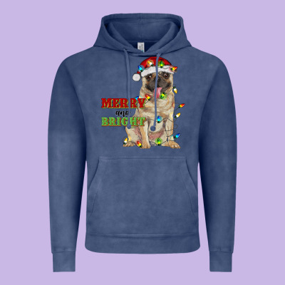 Merry And Bright Pug Vintage Hoodie Designed By Ranaportraitstore