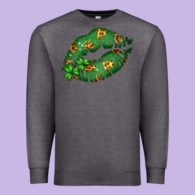 Green And Leopard Patterned Irish Day Lips Premium Sweatshirt Designed By Bettercallsaul