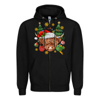 Black Christmas highland cow Zipper Hoodie - MaliasSmallBusiness