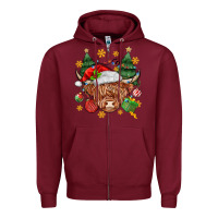 Burgundy Christmas highland cow Zipper Hoodie - MaliasSmallBusiness