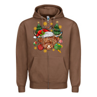 Chestnut Christmas highland cow Zipper Hoodie - MaliasSmallBusiness