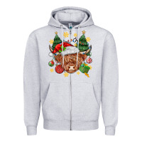 Heather Grey Christmas highland cow Zipper Hoodie - MaliasSmallBusiness