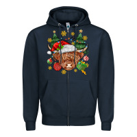 Navy Christmas highland cow Zipper Hoodie - MaliasSmallBusiness