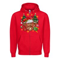 Christmas Highland Cow Zipper Hoodie | Teevron