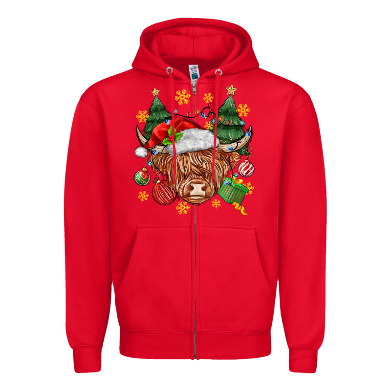 Christmas Highland Cow Zipper Hoodie by MaliasSmallBusiness | Teevron