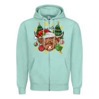 Seafoam Christmas highland cow Zipper Hoodie - MaliasSmallBusiness