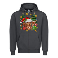 Smoke Christmas highland cow Zipper Hoodie - MaliasSmallBusiness