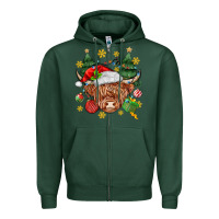 Sports Green Christmas highland cow Zipper Hoodie - MaliasSmallBusiness