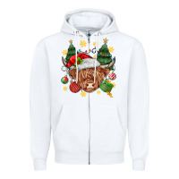 White Christmas highland cow Zipper Hoodie - MaliasSmallBusiness