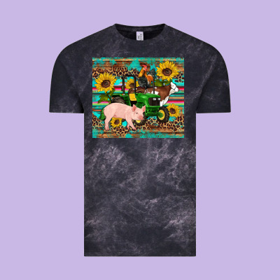 Western Farm Tractor Pig Rooster Cow Sunflowers Vintage Tee Designed By Artiststas