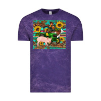 Cloud Purple western farm tractor pig rooster cow sunflowers Vintage Tee - Artiststas