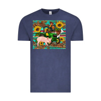 Vintage Denim western farm tractor pig rooster cow sunflowers Vintage Tee - Artiststas