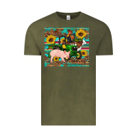 Vintage Olive western farm tractor pig rooster cow sunflowers Vintage Tee - Artiststas